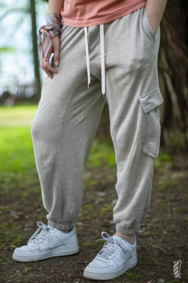 Pantalone cargo in canapa naturale frontale