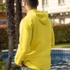 Essential lime color sweatshirt with pocket and hood made of pre-consumer recycled contamination-free Turkish cotton and made in Italy only to order hood detail
