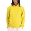 Essential lime color sweatshirt with pocket and hood made from pre-consumer recycled contamination-free Turkish cotton and made in Italy only to order