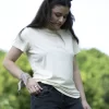 T-shirt manica corta vestibilità slim realizzata in Italia da La Methode in Cotone Supima® laterale donna