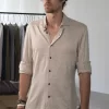 Natural hemp shirt side profile for men