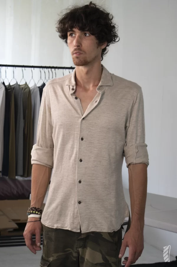 Natural hemp shirt side profile for men