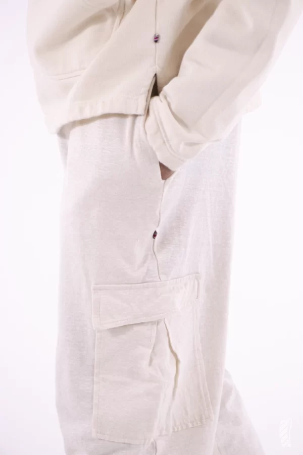 Pantalone cargo in canapa e cotone Supima® greggio tasca laterale