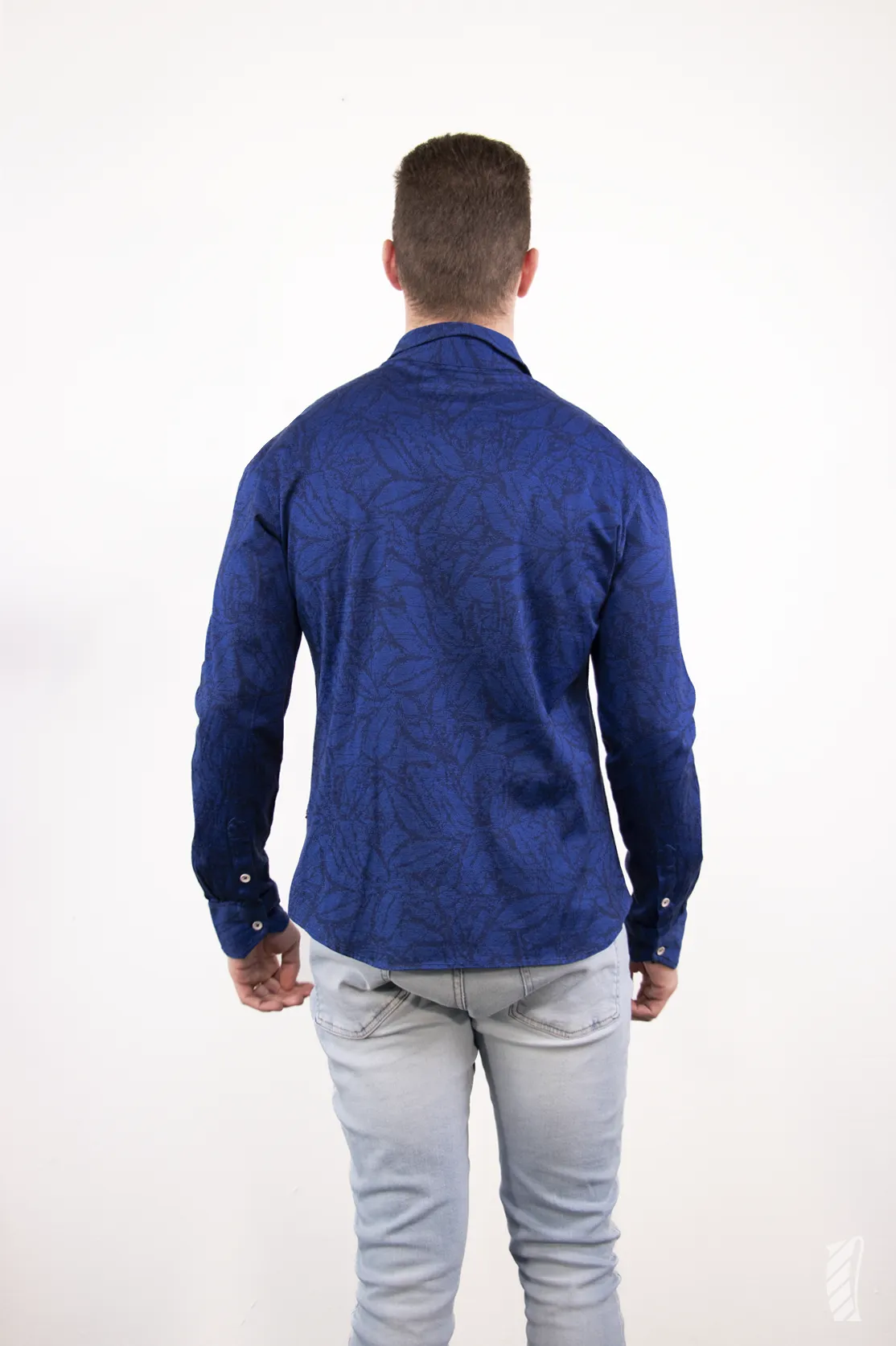 Camicia jacquard foliage blu retro uomo